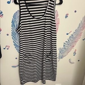 SHEIN Black & White Striped Sleeveless Mini Dress